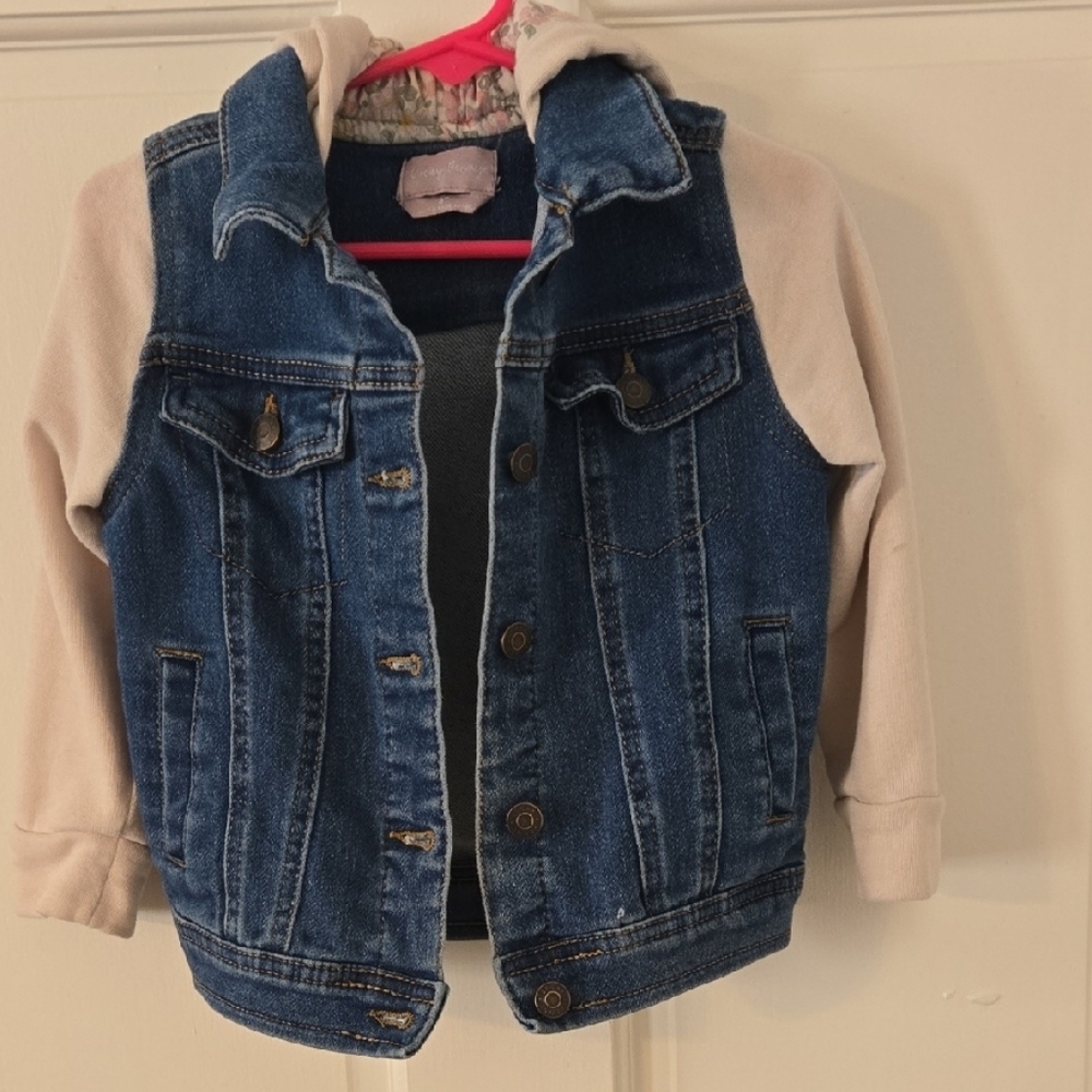 Kids Denim Jacket with Cream Sleeves